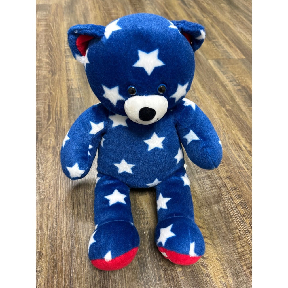 Build-A-Bear Workshop Plush Bear Kids Blue White Good USA Patriotic Star 2019